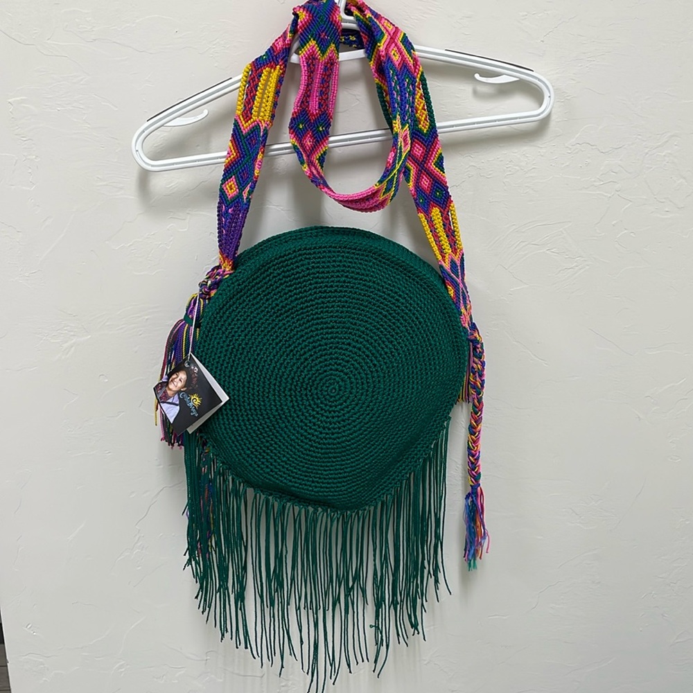 Macrame handbag with gorgeous braided detail and handwoven strap, new with tags